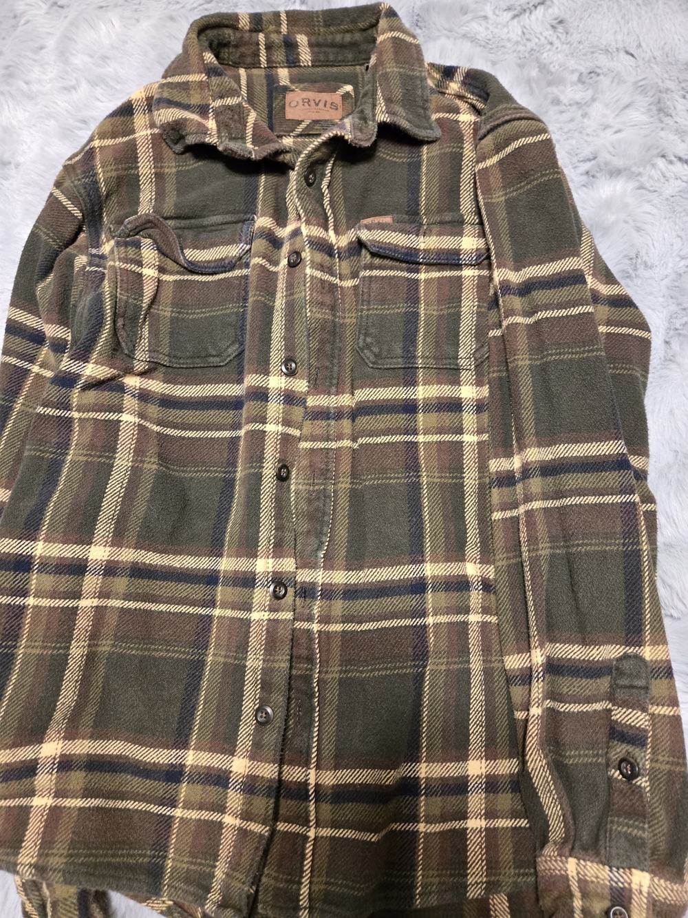 Orvis Men's 100% Cotton Plaid Flannel Button Down Shirt Green L